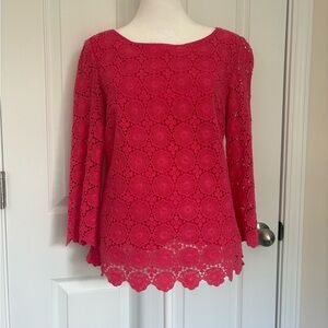Talbots Vibrant Coral Lace Blouse